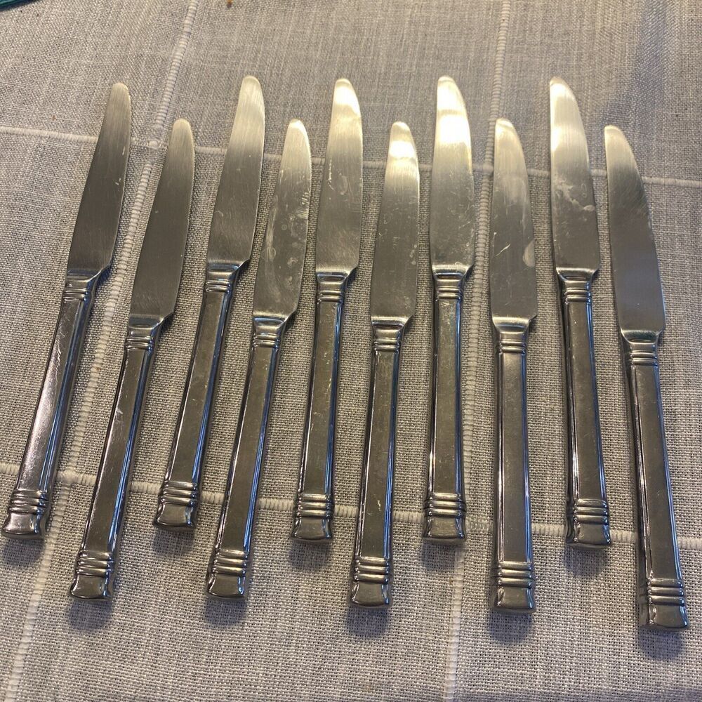 Zenith Wallace  Glossy 9 5/8" Dinner Butter Table Knives Set Of 10